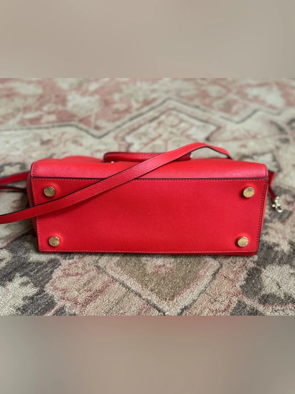 Michael Kors Red Saffiano Leather Satchel Bag with Strap